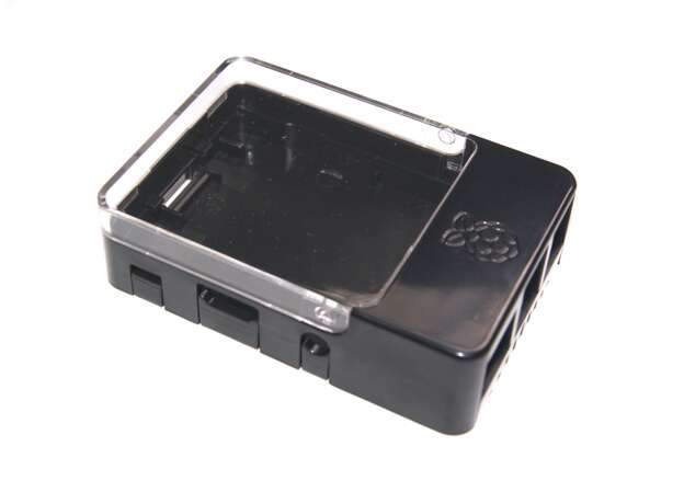 Vista diagonal, Case tapa transparente para Raspberry Pi, 2 y 3 Modelo B