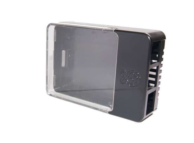 Vista diagonal, Case tapa transparente para Raspberry Pi, 2 y 3 Modelo B