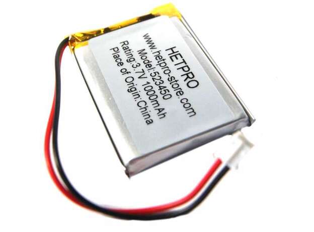 Vista posterior. Batería LiPo 1S 1000mAh