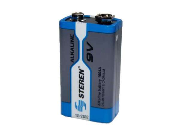 Vista frontal, Batería alcalina 9v