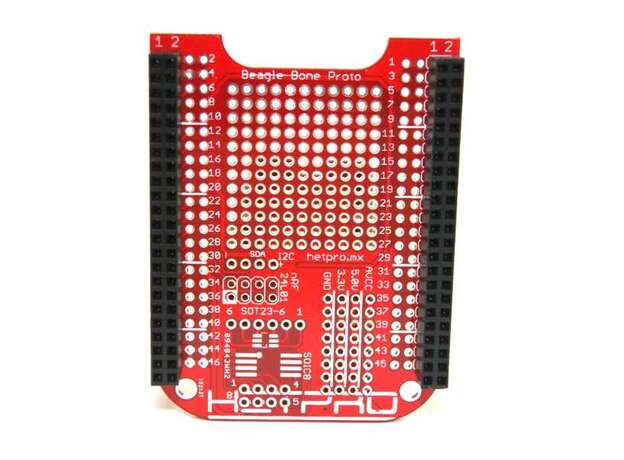 ProtoShield BeagleBone black con headers y mini protoboard