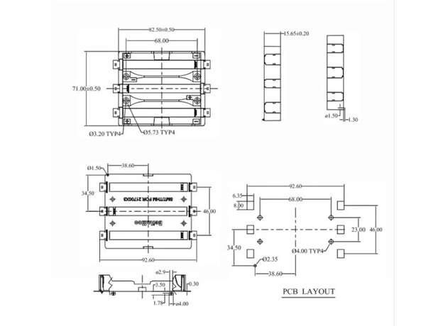 portapila 18650 3 posiciones landpattern