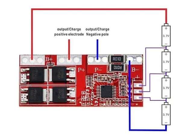 Módulo de carga y protección para 4S baterías lipo 18650 como se usa