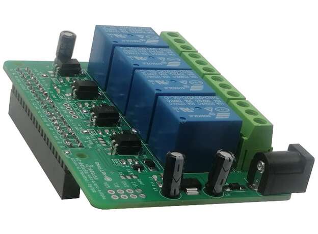 Shield de relevadores para Raspberry PI 4 de 4 canales 10A